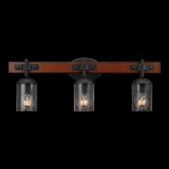 Globe Electric 3-Light Vanity Light, Dark Faux Wood, Clear Seeded Glass Shade -home bar shop 8d913c6601819fed 0462 w800 h800 b0 p0