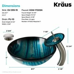 Kraus USA, Inc. Glass Vessel Sink, Bathroom Waterfall Faucet, PU Drain, Mount Ring, Nickel 10 Kraus USA, Inc. Glass Vessel Sink, Bathroom Waterfall Faucet, PU Drain, Mount Ring, Nickel -home bar shop 8e213b4503518d01 9122 w800 h800 b1 p0