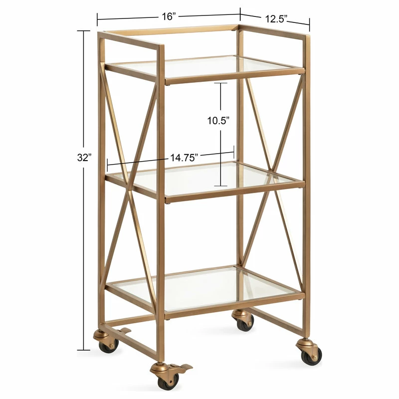 Uniek Blex Glass And Metal Bar Cart, Gold, 16"x13"x32" 2 Uniek Blex Glass And Metal Bar Cart, Gold, 16"x13"x32" - Image 2