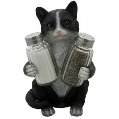 DWK Corp. Decorative Black And White Kitty Cat Glass Salt And Pepper Shaker 3-Piece Set