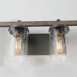 LNC Lighting LNC 4-Light Farmhouse Antique Gray Wood And Clear Glass Bathroom Vanity Light -home bar shop 8ec19b810375a0ba 3153 w800 h800 b0 p0