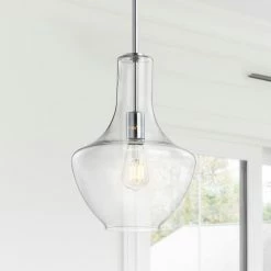 JONATHAN Y Watts 10.5" Glass, Metal LED Pendant, Chrome/Clear, Width: 10.5"