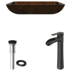 VIGO Rectangular Russet Glass Vessel Bathroom Sink Set Niko Vessel Faucet -home bar shop 8fe1f9b60f5a1597 3365 w800 h800 b1 p0