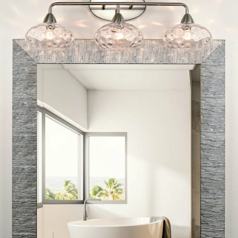 Kira Home Marina 26" Bathroom Light, Hammered Glass Shades, Brushed Nickel 2 Kira Home Marina 26" Bathroom Light, Hammered Glass Shades, Brushed Nickel - Image 2