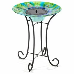 Smart Living Home & Garden Argus Peacock Glass Solar Birdbath With Metal Stand (1/cs)