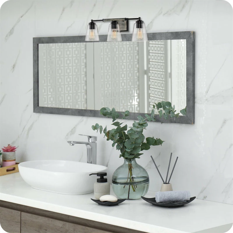 Kira Home Crestline 23" Farmhouse Bathroom / Light, Funnel Glass Shades, Gray 3 Kira Home Crestline 23" Farmhouse Bathroom / Light, Funnel Glass Shades, Gray - Image 3