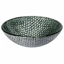 Eden Bath - Vessel Sinks Silver Dots Tempered Glass Vessel Sink For Bathroom, 16.5 Inch, Round