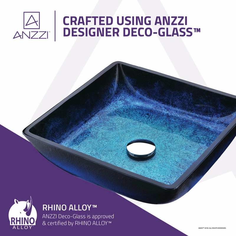 Anzzi Viace Series Deco-Glass Vessel Sink, Blazing Blue 3 Anzzi Viace Series Deco-Glass Vessel Sink, Blazing Blue - Image 3
