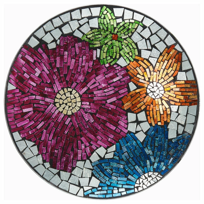 Alpine Corporation 18" Floral Metallic Mosaic Glass Birdbath With Metal Stand 4 Alpine Corporation 18" Floral Metallic Mosaic Glass Birdbath With Metal Stand - Image 4