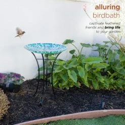 Alpine Corporation 24" Tall Outdoor Mosaic Dragonfly Glass Birdbath Bowl With Metal Stand -home bar shop 92e11ac70112ba43 3489 w800 h800 b0 p0