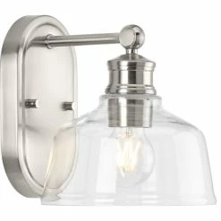 Progress Lighting Singleton 1-Light 7.62" Brushed Nickel Vanity Light With Clear Glass Shade