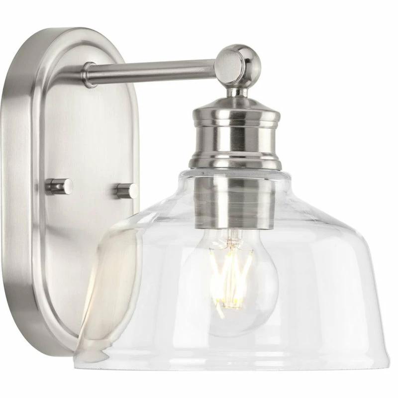 Progress Lighting Singleton 1-Light 7.62" Brushed Nickel Vanity Light With Clear Glass Shade 1 Progress Lighting Singleton 1-Light 7.62" Brushed Nickel Vanity Light With Clear Glass Shade