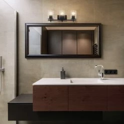 Globe Electric 3-Light Matte Black Vanity Light With Seeded Glass Shades 12 Globe Electric 3-Light Matte Black Vanity Light With Seeded Glass Shades -home bar shop 95b19b0e01819e15 0501 w800 h800 b0 p0