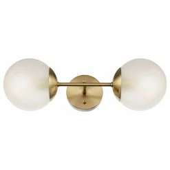 Globe Electric Celestia 2-Light Wall Sconce, Matte Brass, Frosted Glass Shades