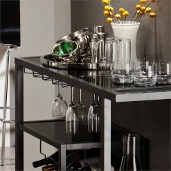 Benzara, Woodland Imprts, The Urban Port Metal Bar Cart With Tempered Glass Shelves In Gunmetal Gray Black -home bar shop 96718b8500d40e3d 0441 w800 h800 b0 p0