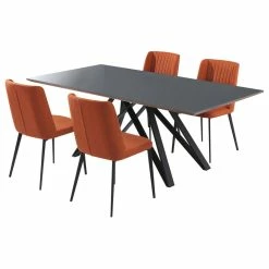 Armen Living Maine Contemporary Gray Glass 5 Piece Metal Dining Set SETURDIMAOR