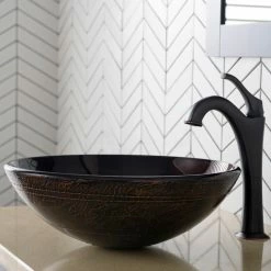 Kraus USA, Inc. Glass Vessel Sink, Bathroom Arlo Faucet, PU Drain, Mounting Ring, Oil Rub Bronze -home bar shop 97010abf03518cc2 9138 w800 h800 b0 p0