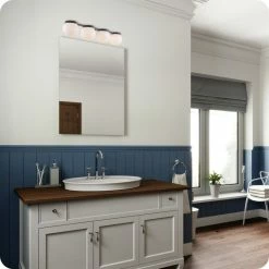 Kira Home Atticus 26" LED Bathroom Light, Frosted Milk White Glass Globe Shades -home bar shop 98611ebc0231871b 8444 w800 h800 b0 p0