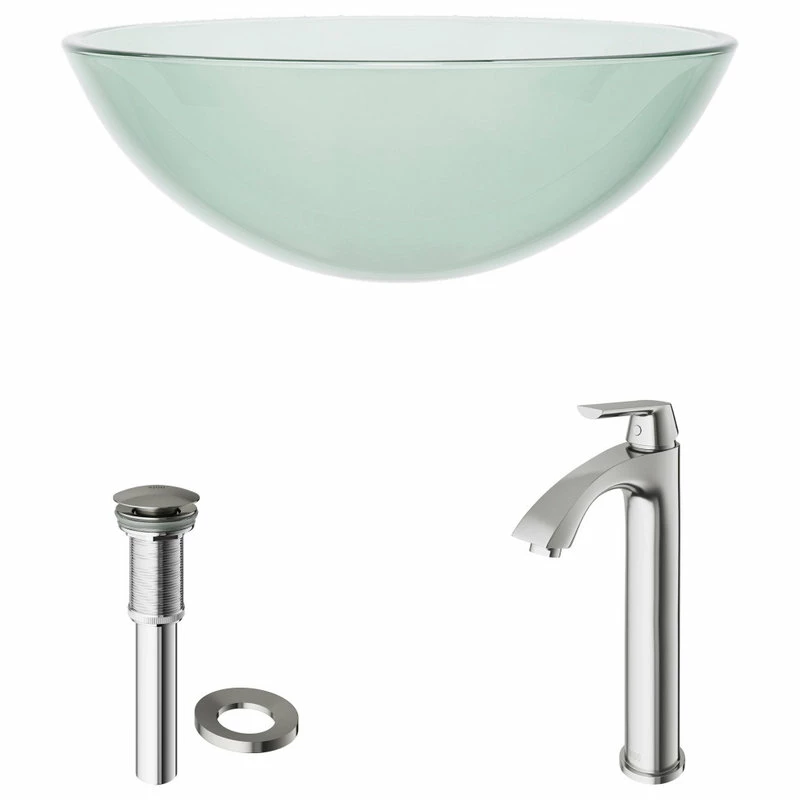 VIGO Crystalline Glass Vessel Sink And Linus Vessel Faucet, Brushed Nickel 8 VIGO Crystalline Glass Vessel Sink And Linus Vessel Faucet, Brushed Nickel - Image 8