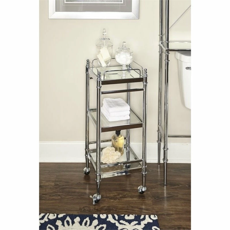 Linon Home Decor Products Linon Summit Metal And Glass Cart In Chrome 2 Linon Home Decor Products Linon Summit Metal And Glass Cart In Chrome - Image 2