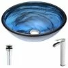 ANZZI Soave Series Deco-Glass Vessel Sink With Key Faucet, Brushed Nickel