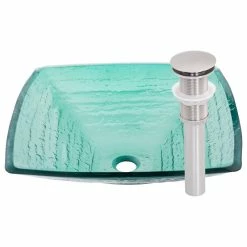 Novatto Sauna Glass Vessel Sink And Drain, Brushed Nickel