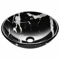 Yescom Bathroom Tempered Glass Round Vessel Sink Marbling Pattern Vanity Bowl Basin