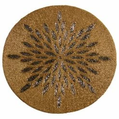 St. Croix 15" Glass Beaded Sunburst Placemat, Gold And Gray
