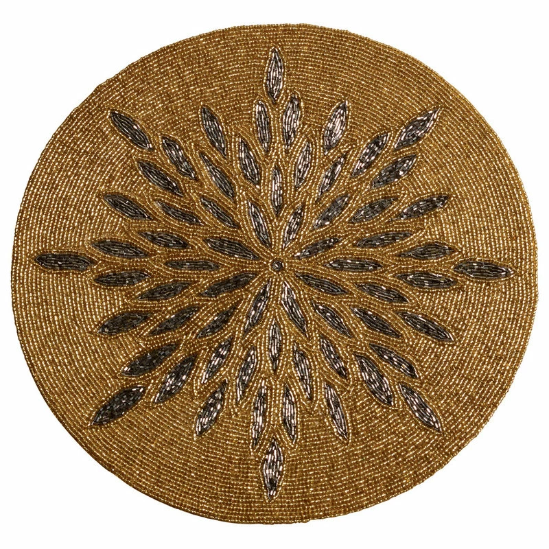St. Croix 15" Glass Beaded Sunburst Placemat, Gold And Gray 1 St. Croix 15" Glass Beaded Sunburst Placemat, Gold And Gray