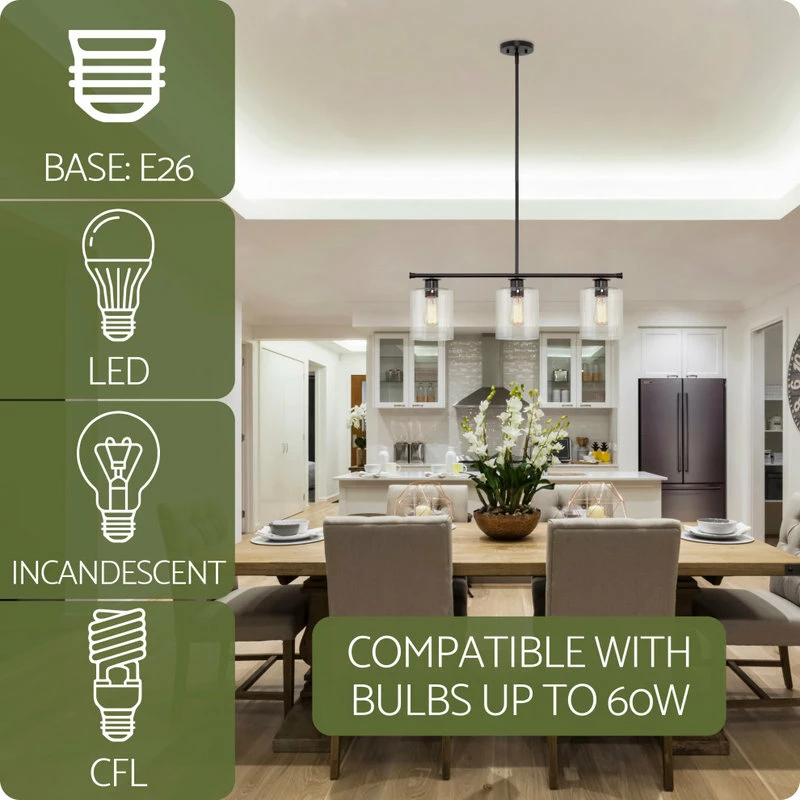 Kira Home Sloane 31" Farmhouse Island Light, Glass Cylinder Shades, Adjustable 6 Kira Home Sloane 31" Farmhouse Island Light, Glass Cylinder Shades, Adjustable - Image 6