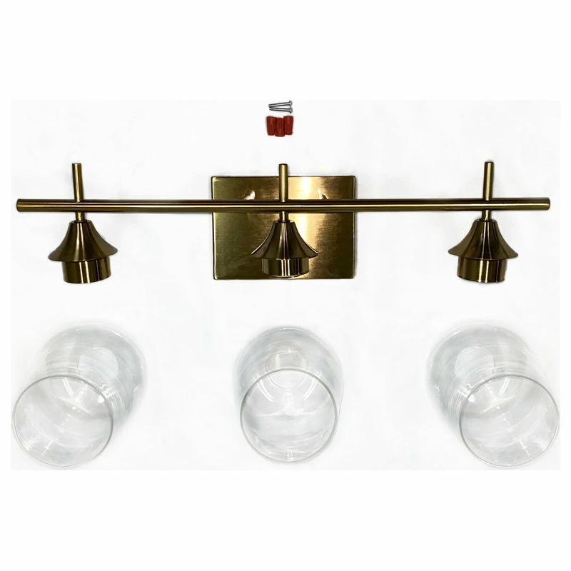 A Touch Of Design 3-Light Bathroom Vanity Light With Clear Glass Shades, Dimmer Compatible, Gold 5 A Touch Of Design 3-Light Bathroom Vanity Light With Clear Glass Shades, Dimmer Compatible, Gold - Image 5