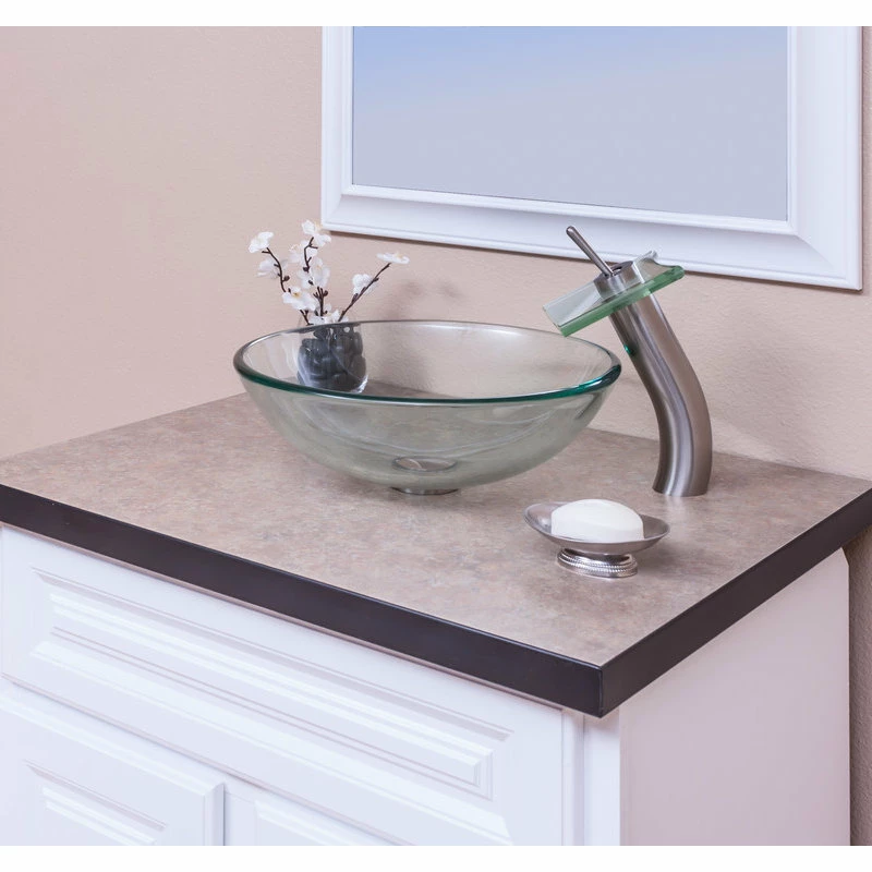 Topia Clear Glass Vessel Sink And Faucet Set, Brushed Nickel 2 Topia Clear Glass Vessel Sink And Faucet Set, Brushed Nickel - Image 2