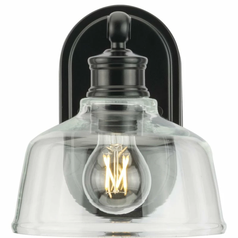 Progress Lighting Singleton 1-Light 7.62" Matte Black Farmhouse Vanity Light, Clear Glass Shade 8 Progress Lighting Singleton 1-Light 7.62" Matte Black Farmhouse Vanity Light, Clear Glass Shade - Image 8