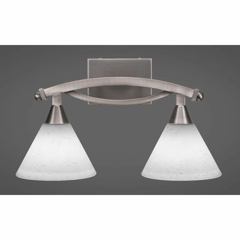 Toltec Lighting Bow 2-Light Bath Bar, Brushed Nickel Finish, 7" White Muslin Glass 2 Toltec Lighting Bow 2-Light Bath Bar, Brushed Nickel Finish, 7" White Muslin Glass - Image 2