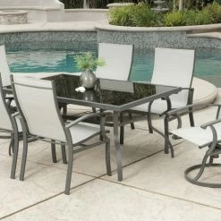 Pacific Casual Bristol 7pc Sling Swivel Dining Set With Glass Top Table