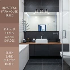 Kira Home Myles 23" Farmhouse / Bathroom Light, Glass Globe Shade -home bar shop a11118ee028b3b44 8435 w800 h800 b0 p0