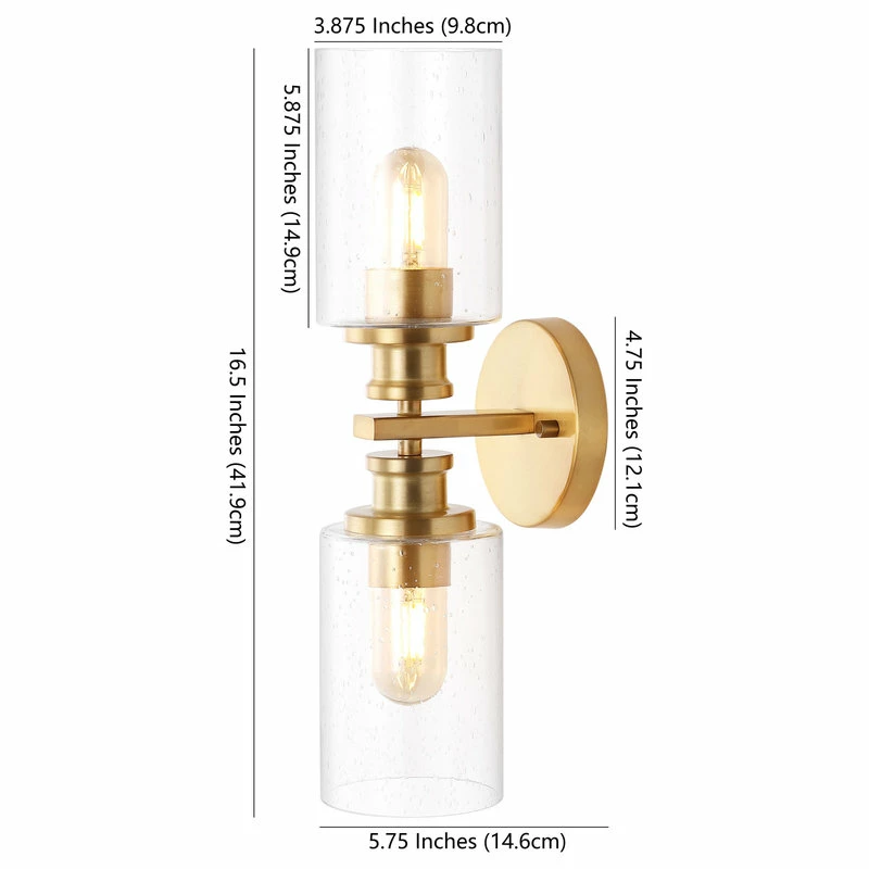 JONATHAN Y Jules Edison 16.5" 2-Light Seeded Glass LED Vanity, Brass Gold 10 JONATHAN Y Jules Edison 16.5" 2-Light Seeded Glass LED Vanity, Brass Gold - Image 10