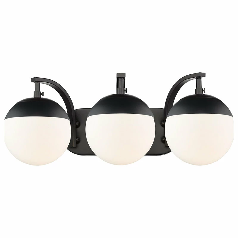 Golden Lighting Dixon 3-Light Bath Vanity, Black, Opal Glass And Black Cap 2 Golden Lighting Dixon 3-Light Bath Vanity, Black, Opal Glass And Black Cap - Image 2