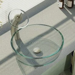 Rene R5-5024 Clear Glass Vessel Bathroom Sink, R9-7001 Faucet, Antique Bronze, Brushe -home bar shop a4012fc10c89195f 1341 w800 h800 b0 p0