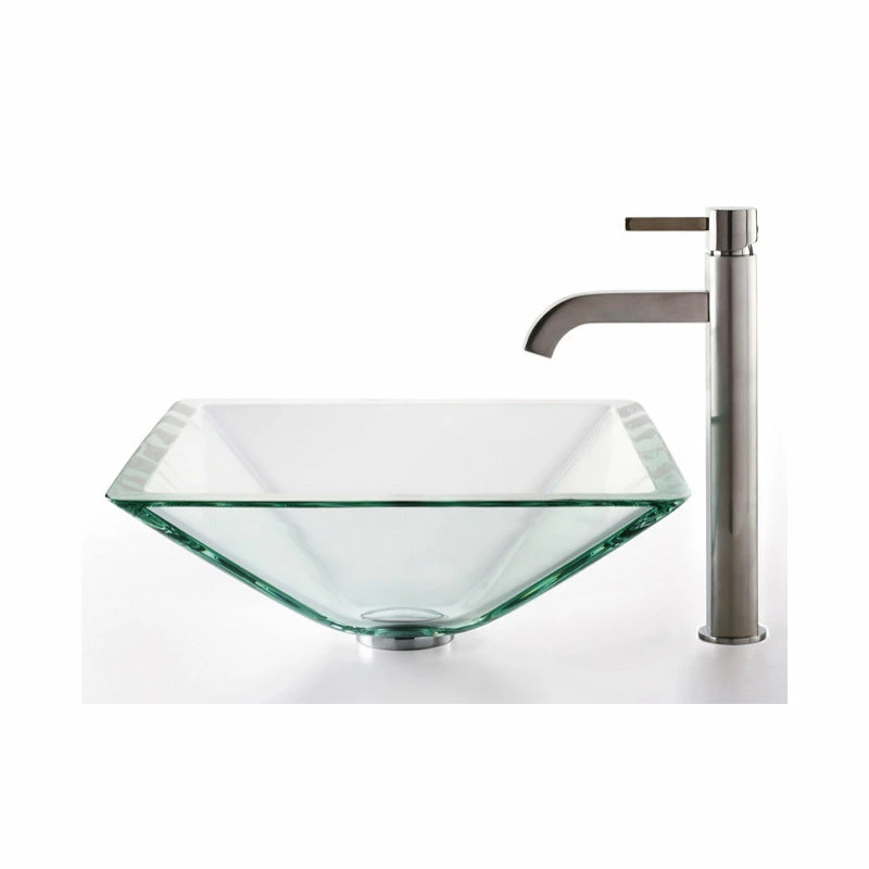 Kraus USA, Inc. Glass Vessel Sink, Bathroom Ramus Faucet, PU Drain, Mounting Ring, Chrome 5 Kraus USA, Inc. Glass Vessel Sink, Bathroom Ramus Faucet, PU Drain, Mounting Ring, Chrome - Image 5