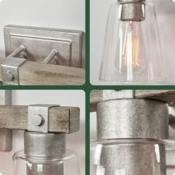 Kira Home Asher 23" Farmhouse / Bathroom Light, Conic Glass Shades, Bleached Oak -home bar shop a541e4a4025e69bf 8460 w800 h800 b0 p0