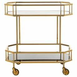Safavieh Silva 2-Tier Octagon Bar Cart, Brass, Tinted Glass