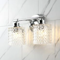 JONATHAN Y Vintage Iron/Chevron Pattern Glass Farmhouse Cottage LED Vanity, 2-Light -home bar shop a6a16b4c0f614648 3034 w800 h800 b0 p0
