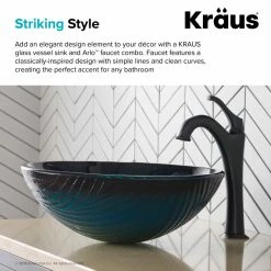 Kraus USA, Inc. Glass Vessel Sink, Bathroom Arlo Faucet, PU Drain, Mounting Ring, Oil Rub Bronze -home bar shop a7814ff903518dd1 9332 w800 h800 b0 p0