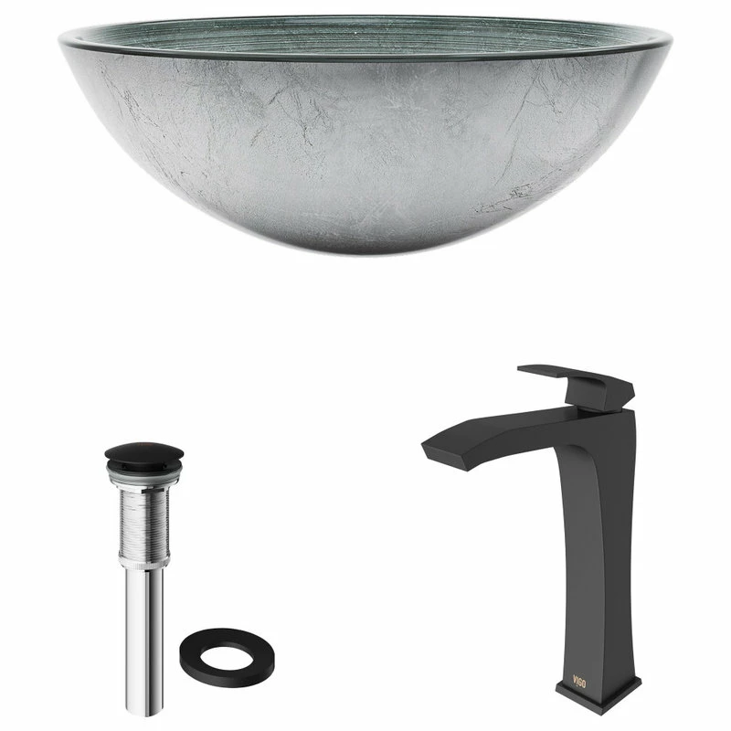 VIGO Simply Silver Glass Vessel Sink And Blackstonian Faucet Set, Matte Black 8 VIGO Simply Silver Glass Vessel Sink And Blackstonian Faucet Set, Matte Black - Image 8