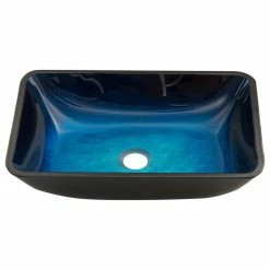 VIGO Rectangular Turquoise Water Glass Vessel Bathroom Sink
