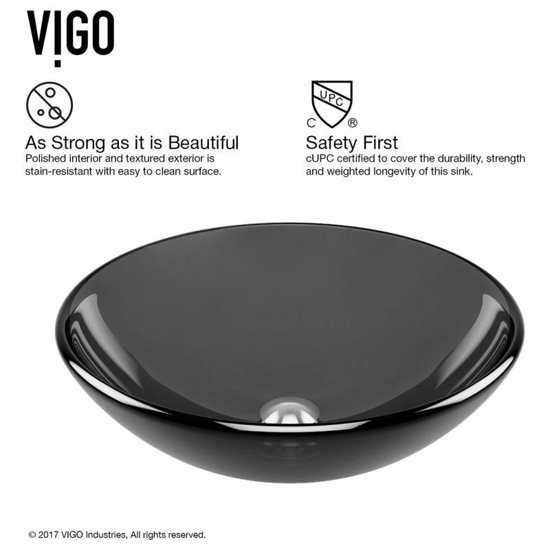 VIGO Sheer Black Glass Vessel Bathroom Sink Set With Dior Vessel Faucet 11 VIGO Sheer Black Glass Vessel Bathroom Sink Set With Dior Vessel Faucet - Image 11