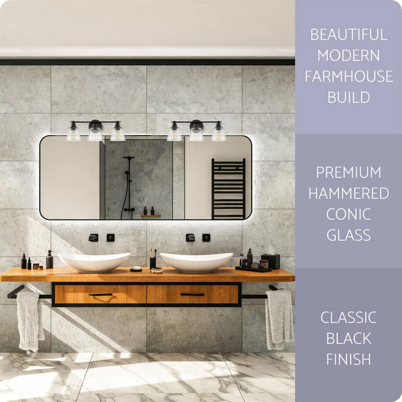 Kira Home Adair 22.5" Farmhouse / Bathroom Light, Conic Hammered Glass Shades 4 Kira Home Adair 22.5" Farmhouse / Bathroom Light, Conic Hammered Glass Shades - Image 4