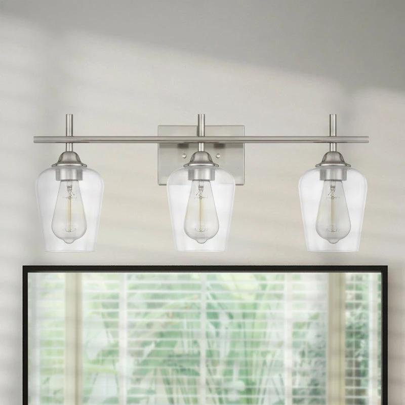 Starry Sky Trading Inc 3-Light 24'' Brushed Nickel Finish Vanity Light Clear Glass Shade 5 Starry Sky Trading Inc 3-Light 24'' Brushed Nickel Finish Vanity Light Clear Glass Shade - Image 5