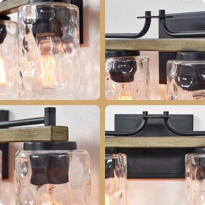 Kira Home Ashton 28" Farmhouse / Bathroom Light, Hammered Glass Shades, Smoked 5 Kira Home Ashton 28" Farmhouse / Bathroom Light, Hammered Glass Shades, Smoked - Image 5